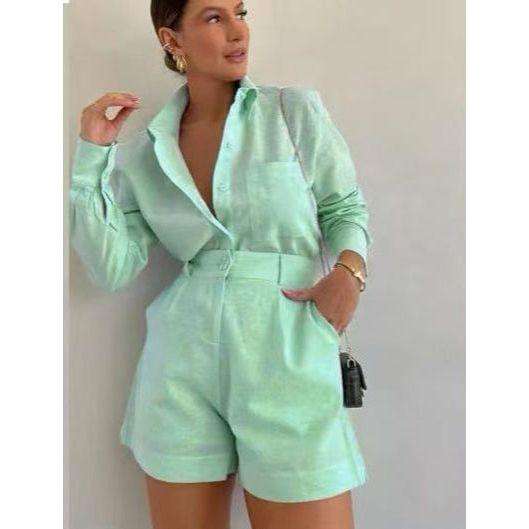 Long Sleeve Shirts And Mini Shorts Pants Sets