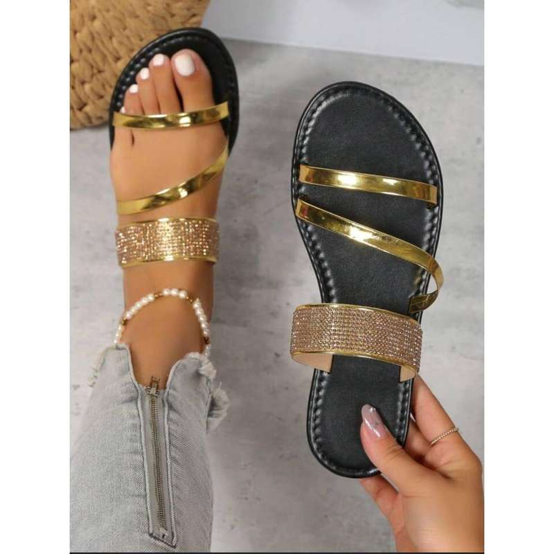 Comfortable & Fashionable Rhinestone Flat Sandals
