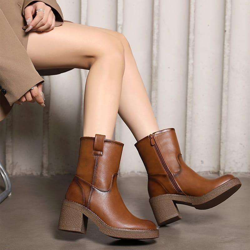 Faux Leather Wedged Heel Ankle Boot