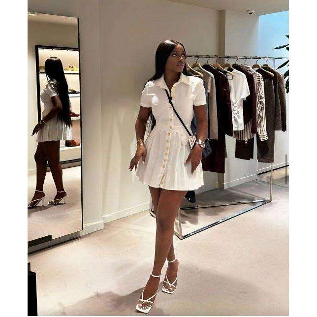 Button Collar Short Sleeve Mini Dress.