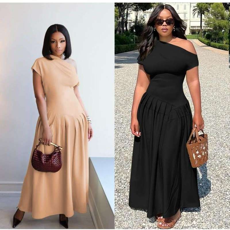 One-Off Shoulder Sleeveless Corset Maxi Dress.