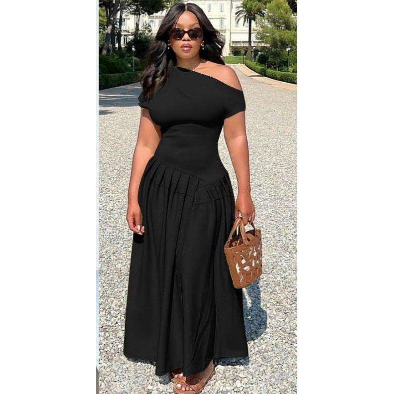 One-Off Shoulder Sleeveless Corset Maxi Dress.