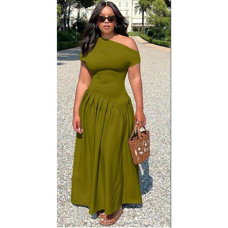 One-Off Shoulder Sleeveless Corset Maxi Dress.