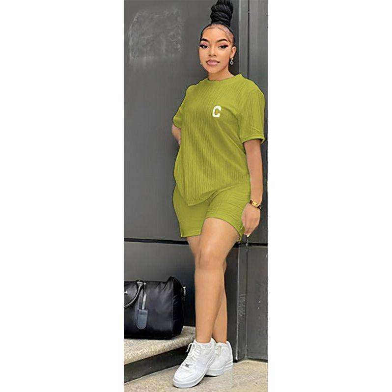 Sports Two Piece Set Short Sleeve T-Shirt with Short Tights