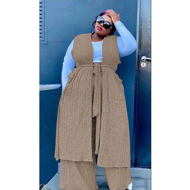 Tube Crop Long Cardigan Cover Up & Bodycon Pants Set