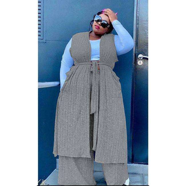 Tube Crop Long Cardigan Cover Up & Bodycon Pants Set