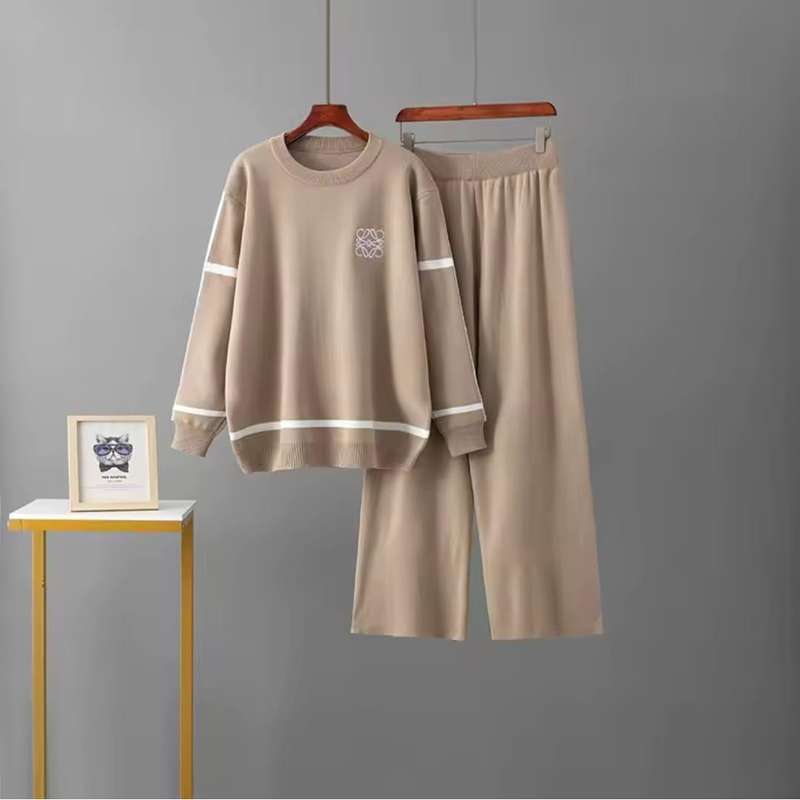 Knitted Long Sleeve Top and Long Pants 2 pieces set