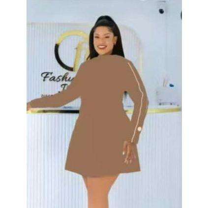 Long Sleeve Plain Color Knee Dress.