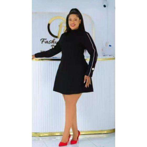 Long Sleeve Plain Color Knee Dress.