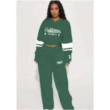 California Athletic Wide Leg Pant & Crop Top Set