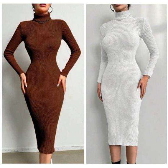 Long Sleeve Turtleneck A-Line Midi Dress