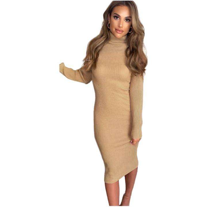 Long Sleeve Turtleneck A-Line Midi Dress