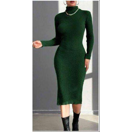 Long Sleeve Turtleneck A-Line Midi Dress