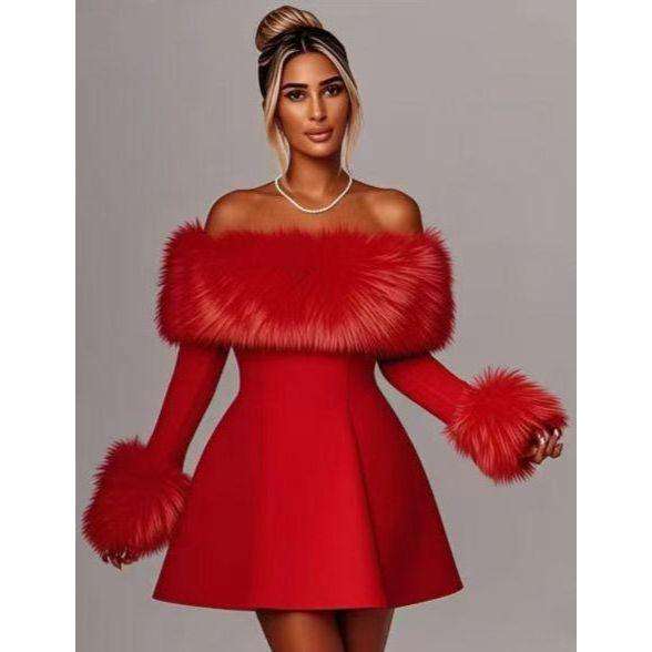 Super Versatile Fluffy Trim Stretch Rib A-Hem Dress