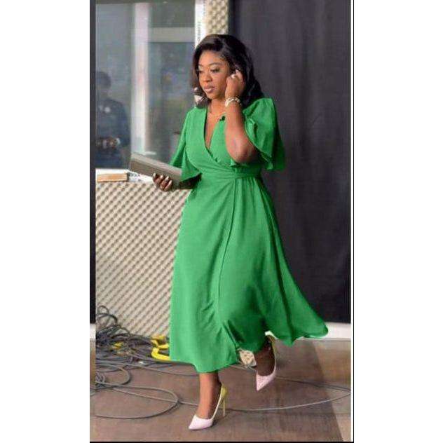 Maxi V-Neck Short Sleeve Elegant Dress