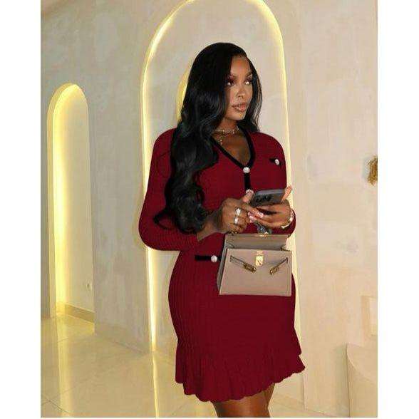 Long Sleeve Pleated A Line Retro Midi Dress.