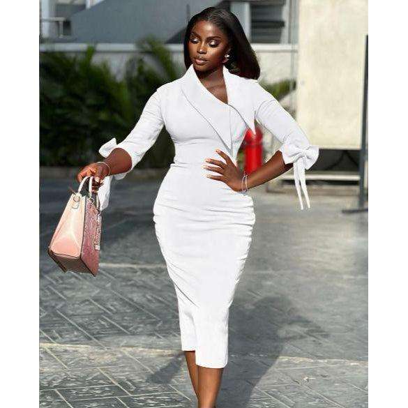 Elegant Contrast Lace Slit Hem Bodycon Dress