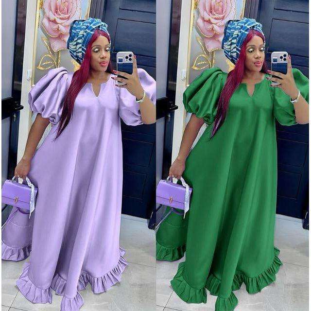 Short Puffy Sleeve Floral Maxi Dress