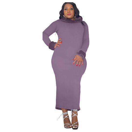 Long Sleeve Fur Neck Sexy Bodycon Dress