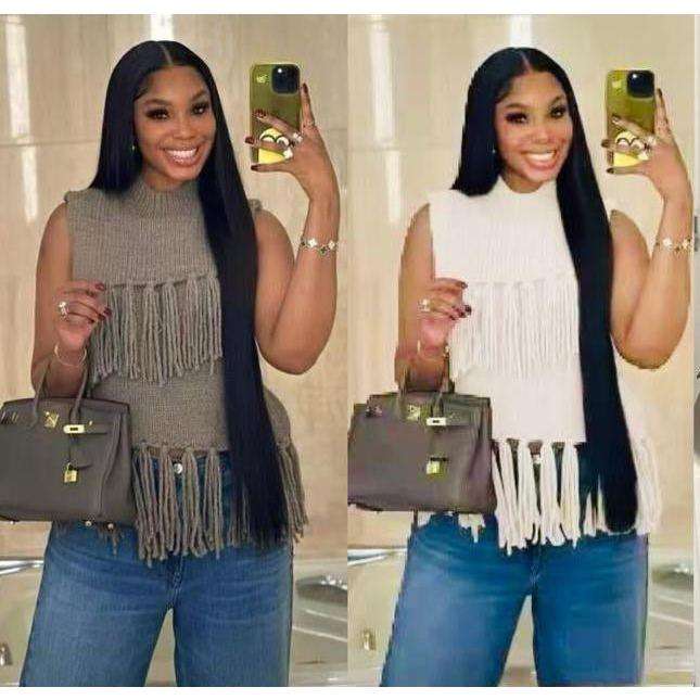 Fringe Round Neck Sleeveless Swing Tassel Party Top Tank