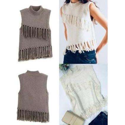 Fringe Round Neck Sleeveless Swing Tassel Party Top Tank