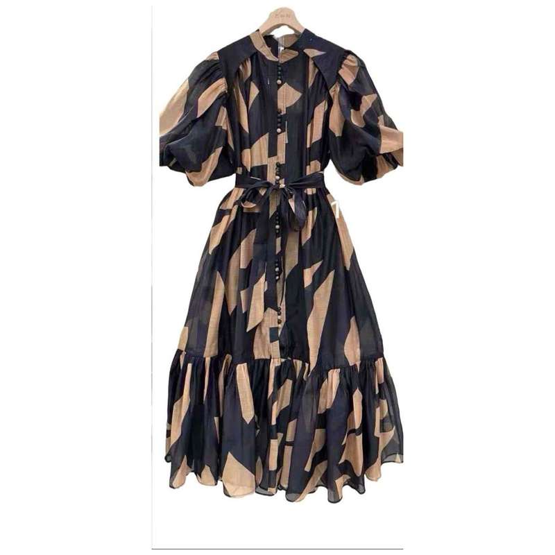 All-Over Print Long Sleeve Long Casual Shirt Dress