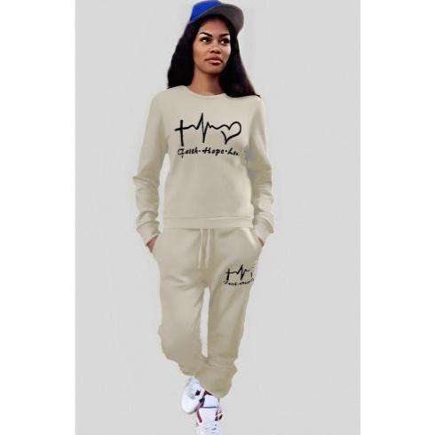Heart-Shaped Printed Long-Sleeve Drawstring Pants Two-Piece Set
