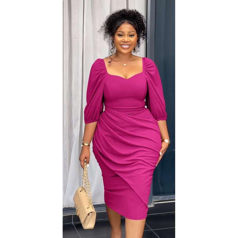 Half Sleeve Sexy Perspective Slim Office Party Midi Dress