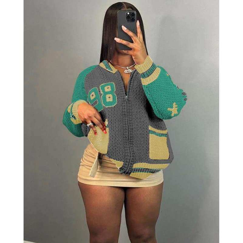 Knit Pocket Digit Zipper Casual Sweater