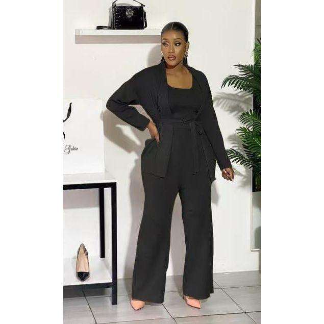 Short Cardigan , Vest & Wide Leg Pants Suit Knitted 3 Piece Set