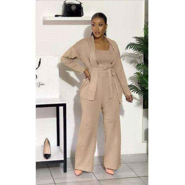 Short Cardigan , Vest & Wide Leg Pants Suit Knitted 3 Piece Set