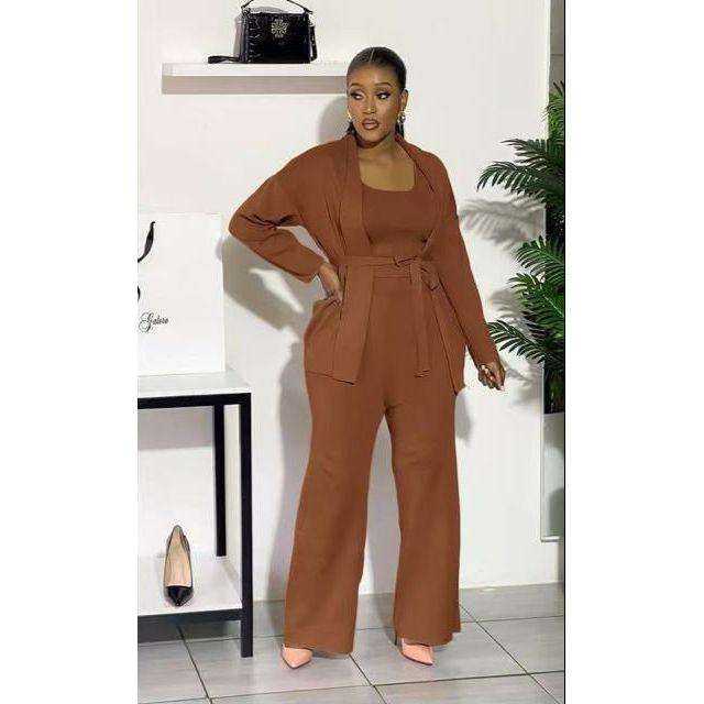 Short Cardigan , Vest & Wide Leg Pants Suit Knitted 3 Piece Set