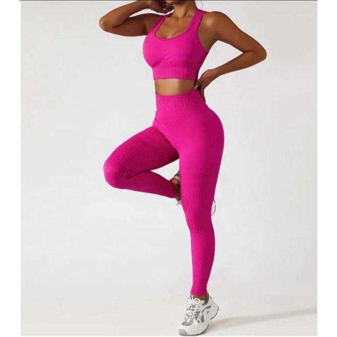 Ribbed Knitted 2 Piece Set Gym Crop Tank Leggings Set