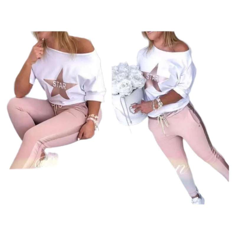 Ribbed Sport Sleeved 2 Piece Sports Tracksuit Set