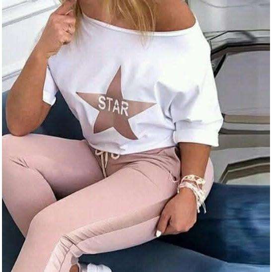 Ribbed Sport Sleeved 2 Piece Sports Tracksuit Set