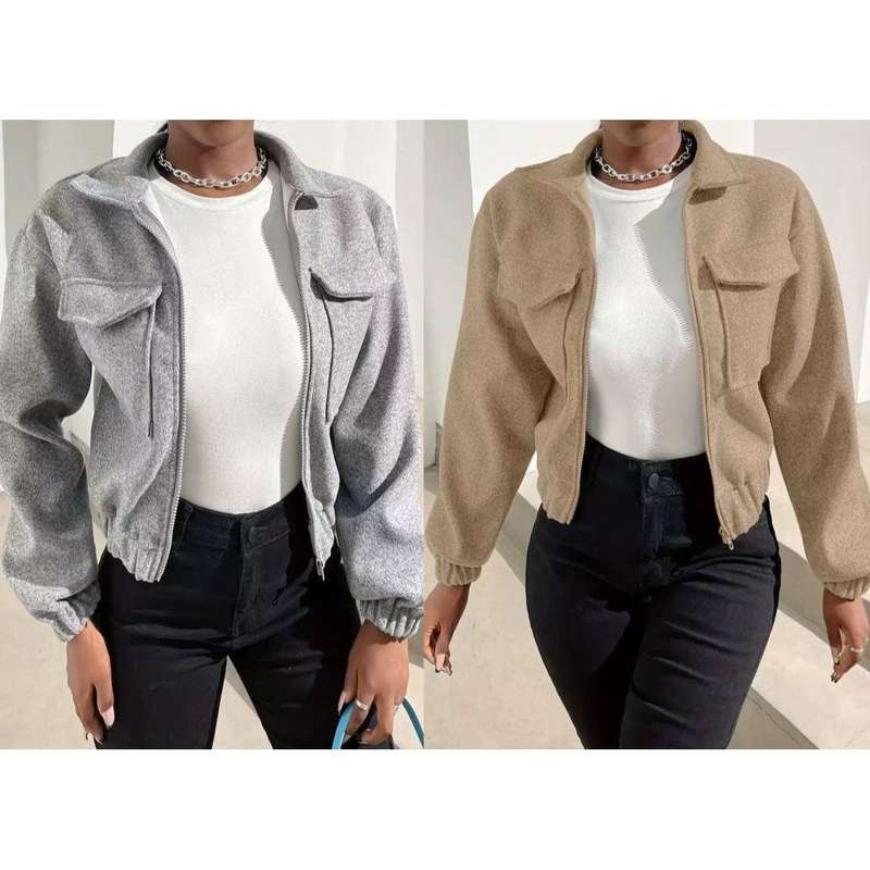 Zip up solid jacket casual long sleeve versatile outerwear
