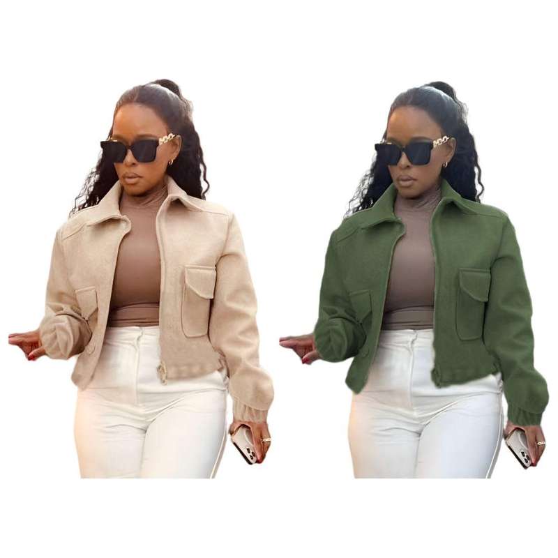 Zip up solid jacket casual long sleeve versatile outerwear