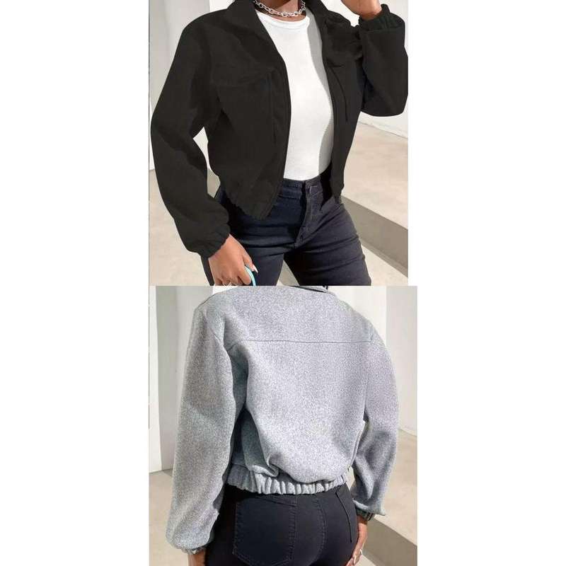 Zip up solid jacket casual long sleeve versatile outerwear