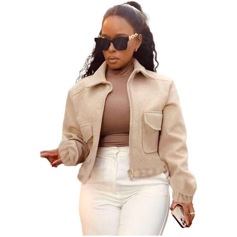 Zip up solid jacket casual long sleeve versatile outerwear