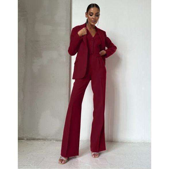 Solid Color Suit Buttoned Jacket, Vest And Pants Set