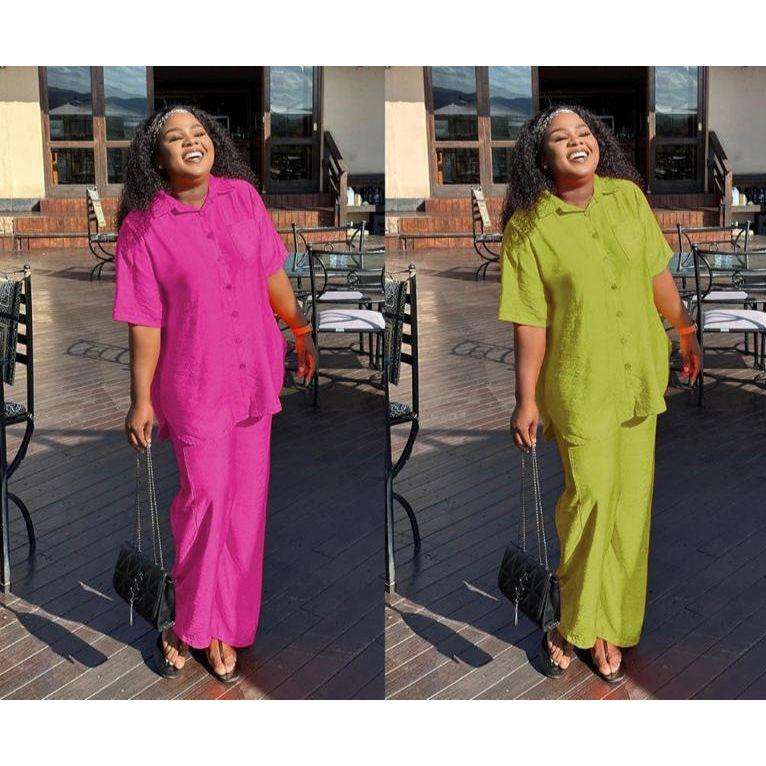 Women's Irregular Top & Wide Pants Set.