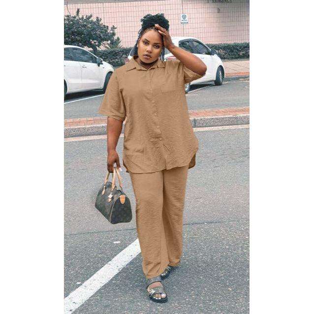Women's Irregular Top & Wide Pants Set.