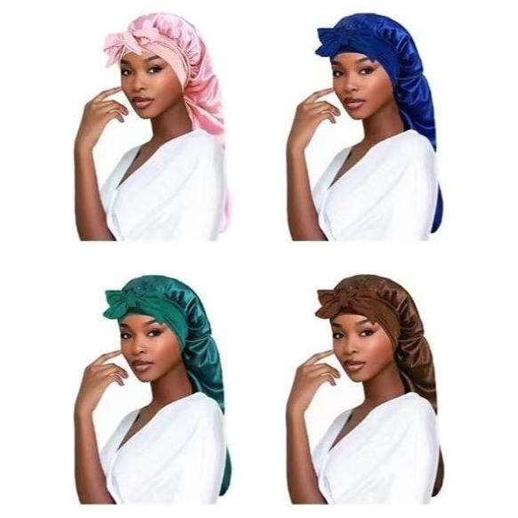 Women's Long Adjustable Braid Satin Bonnet