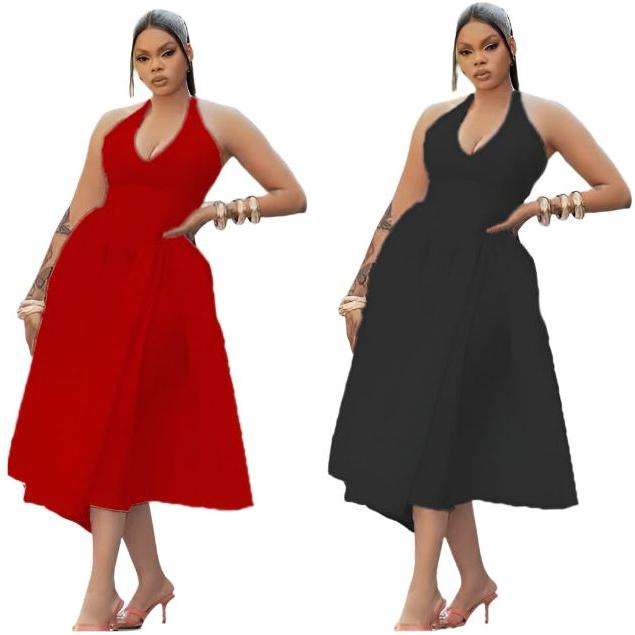 Halter Pleat A-Line Beautiful Style Midi Dress.