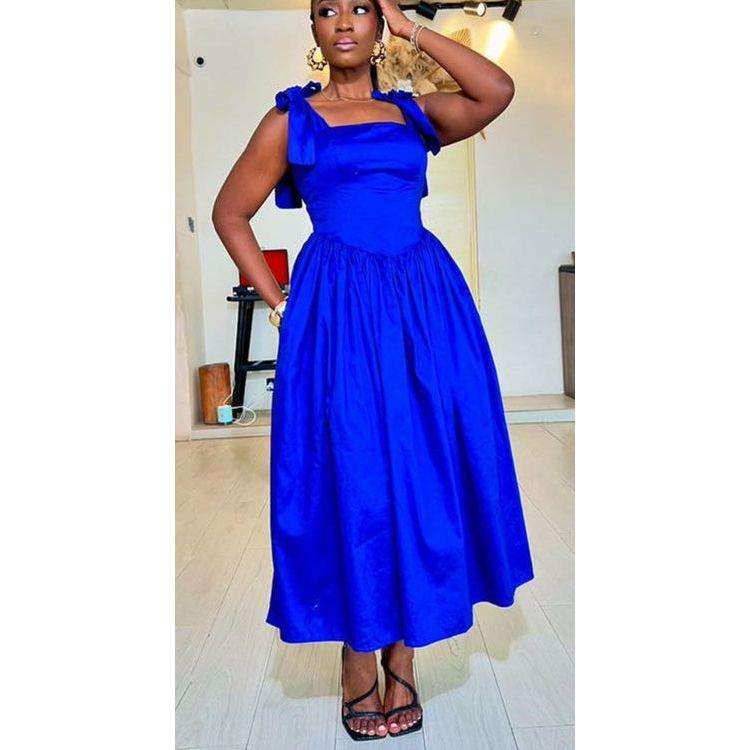 Thick Tie Shoulder Elegant Maxi Dress