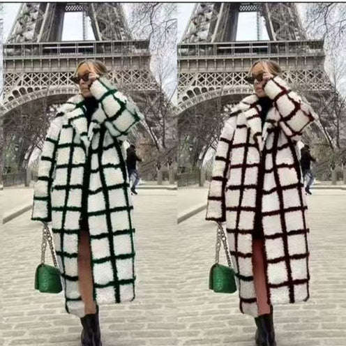 Plus Size Collar Plus Plaid Print Drop Shoulder Overcoat