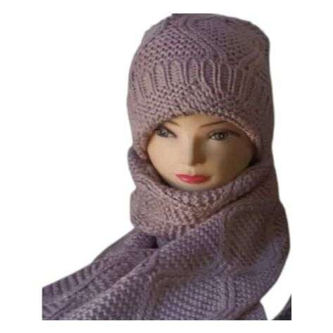 Unisex Cotton Knit Soft Heart Pattern Scarf & Hat Set