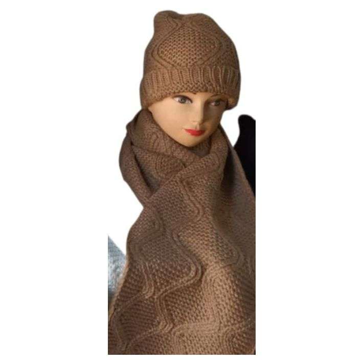 Unisex Cotton Knit Soft Heart Pattern Scarf & Hat Set
