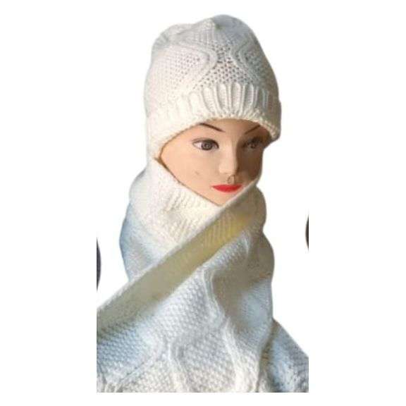 Unisex Cotton Knit Soft Heart Pattern Scarf & Hat Set