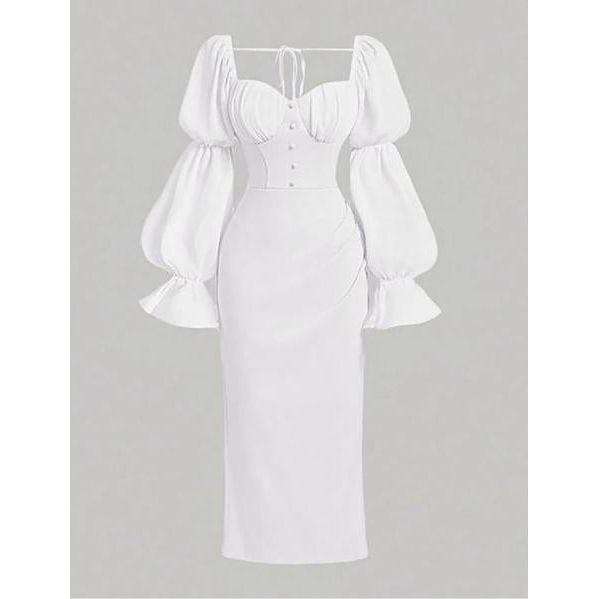Vintage Romantic Women Ruched Long Dress